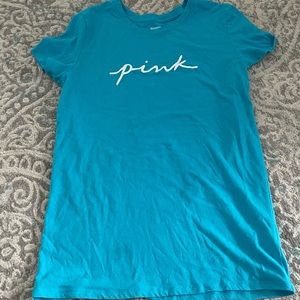 pink victoria’s secret blue t shirt